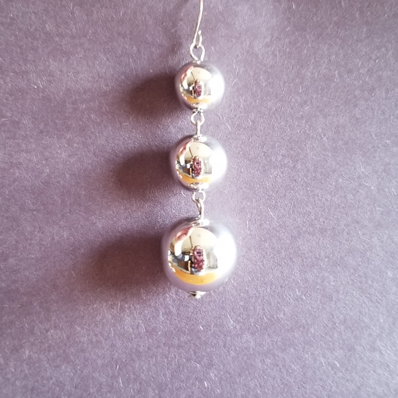 Simple Silver Ball Dangle Drop Earrings - Picture 4 of 4